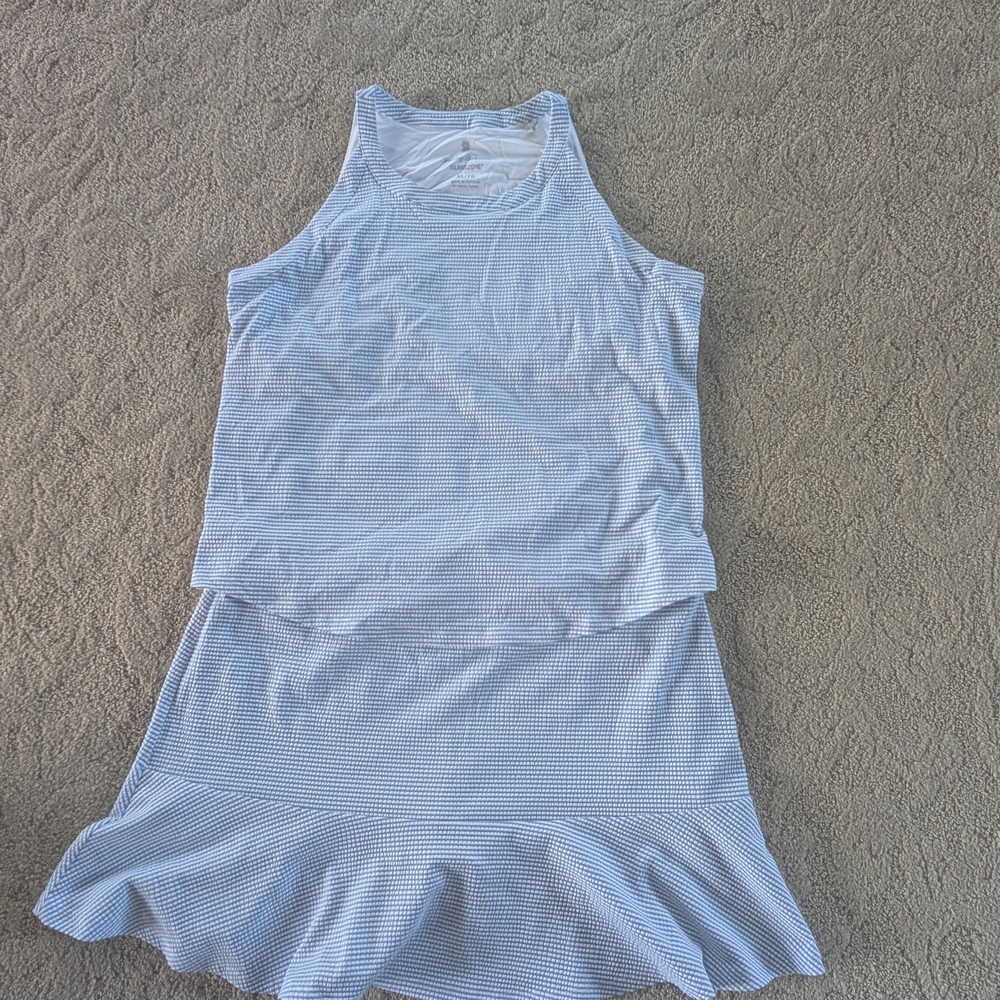 Blue and White Sleeveless Top and Skirt Set